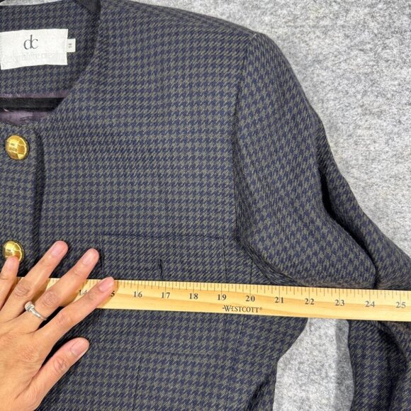 Vintage Devonshire Cream Gold Buttons Wool Houndstooth Boxy Blazer Size 14 - Picture 7 of 16